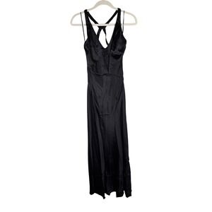 Express Y2K Women Black Silk Blend Beaded Open Back Maxi Dress Size 0